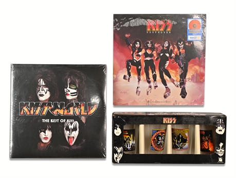 Kiss LPs & Pub Glasses