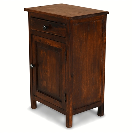 Rustic Solid Wood Nightstand Cabinet with Cast Iron Diamond Knobs