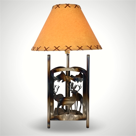 27" Rustic Steel Moose Table Lamp — Repeating Panel Design