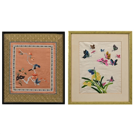 Framed Embroidered Silk Panels