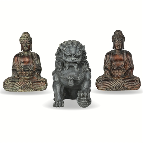 Buddha Statues and Foo Dog Decor Lot