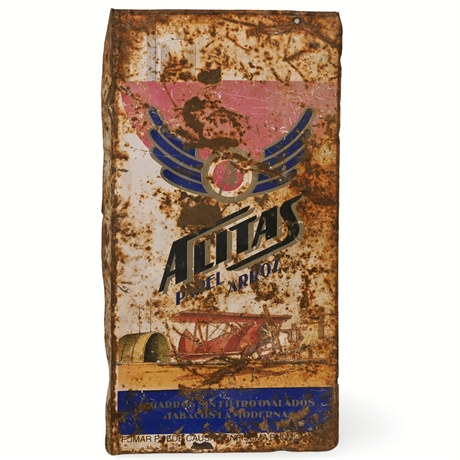 Vintage Alitas Papel Arroz Tin Sign – Cigarette Advertising with Aviation Theme