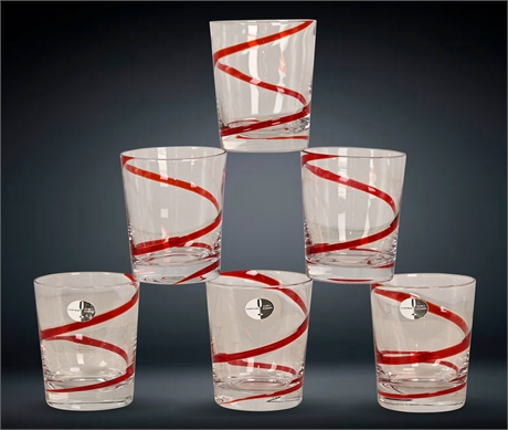 Pier 1 Swirllne Red Double Old Fashioned Glasses