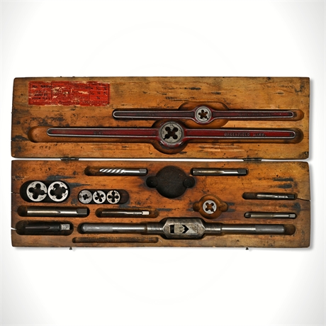 Tap & Die Set — Greenfield O.K. No. 5529, Wood Case, Taps, Wrenches