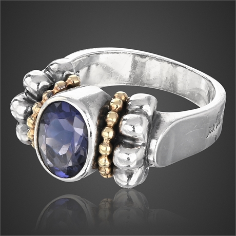 Lagos Caviar Iolite Ring – Sterling & 18K Gold, Size 6​​​​​​​