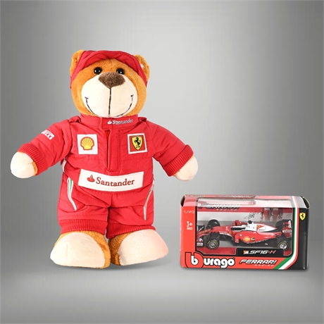 Bburago 1:43 Ferrari SF16-H + Self-Standing Ferrari Racing Bear — New