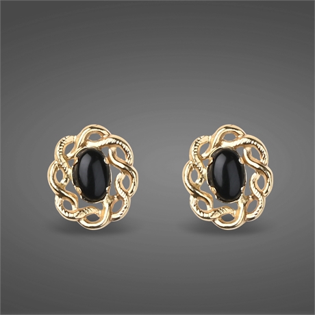 14k Gold Onyx Earrings