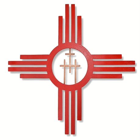 16.25" Zia Sunburst with Three Crosses – Steel Art Wall Plaque