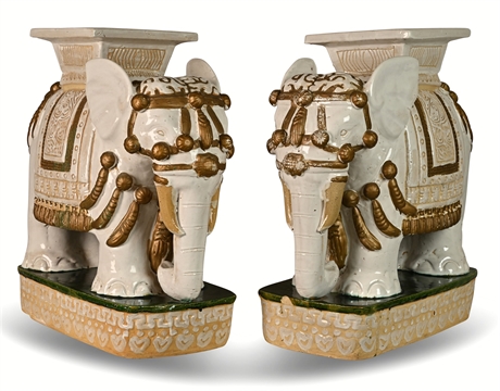 Pair of Decorative Ceramic Garden Elephants