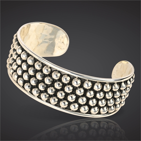 Mexican Sterling Silver 925 Beaded Cuff Bracelet – 36.6g