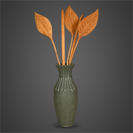 Floor Vase with Carved Teak Leaf Stems