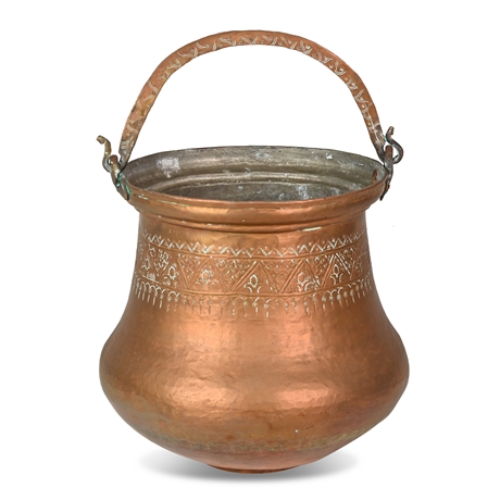 Vintage Hammered Turkish Copper Cauldron