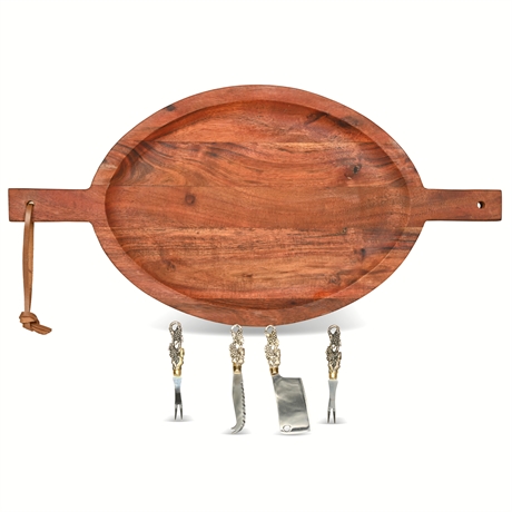 Acacia Wood Footed Serving Board &  "Grapevine" Cutlery