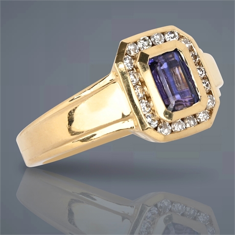 14K Yellow Gold Men's Tanzanite and Diamond Ring