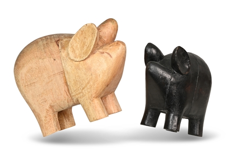 Pair Carved Wooden Pigs