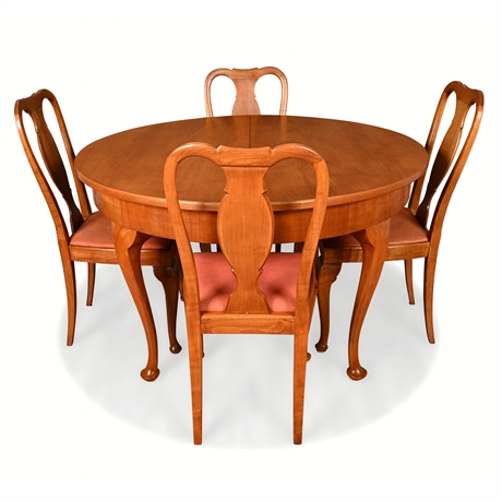 Antique Restored Cherry Extension Dining Table & Four Queen Anne Chairs