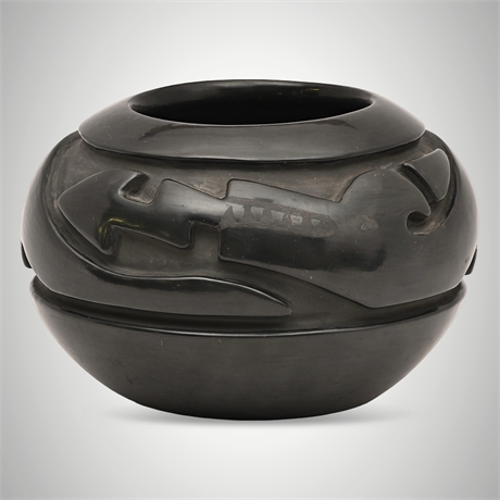 Santa Clara Blackware Jar — Carved Avanyu Design, Attributed to Lula Tapia