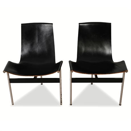 Pair of Katavolos, Kelley & Littell for Laverne T-Chairs, Black Leather, 1952