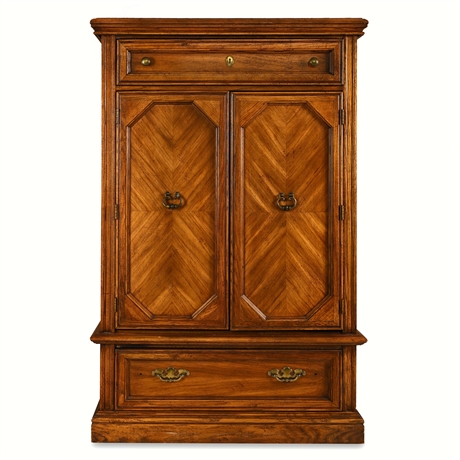 Thomasville Decorum Collection Oak Armoire with Chevron Parquetry Doors