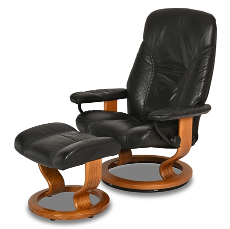 Ekornes Leather Stressless Chair & Ottoman