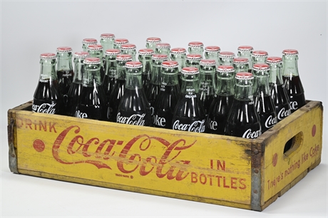 Vintage Wood Coca Cola Crate with Bottles