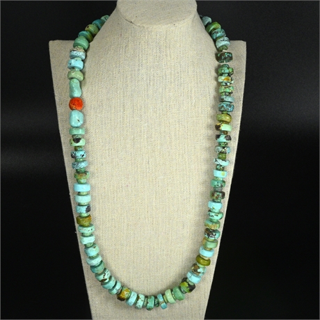 Old Santo Domingo Rolled Turquoise & Coral Necklace