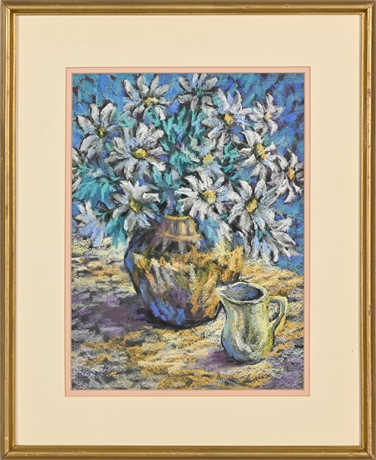 W. Lomastro - 'White Mums in a Brass Vase'