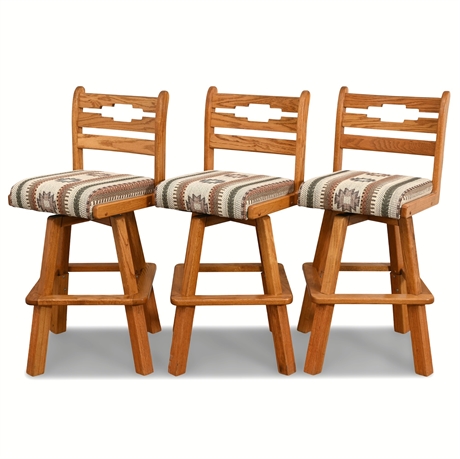Set of 3 Solid Oak Swivel Bar Stools – Southwest Upholstery