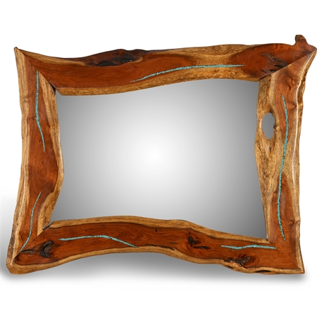 Large Mesquite & Turquoise Inlay Mirror