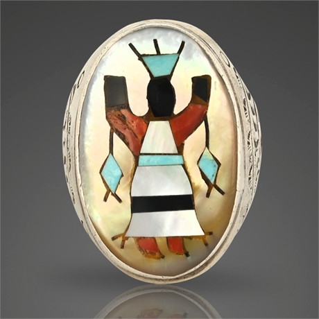 Roland Hogan Begay Sterling Inlay Kachina Ring