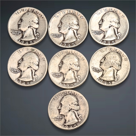 1945 (7) Washington Silver Quarters