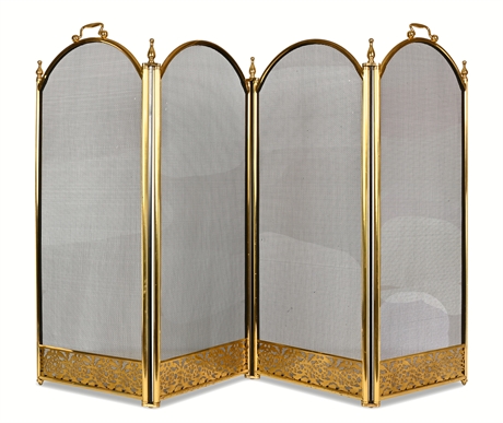 Vintage Pierced Brass Quad Fold Fireplace Screen