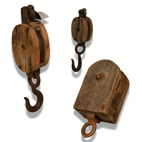 Antique Wood & Iron Pulleys