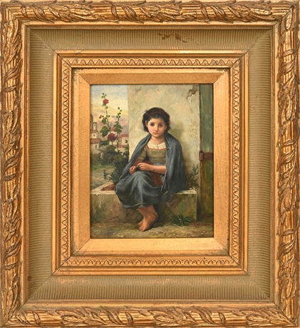 Oil on Panel of Young Girl, Signed Bowen, 19th-Century Genre Style, Ornate Gilt