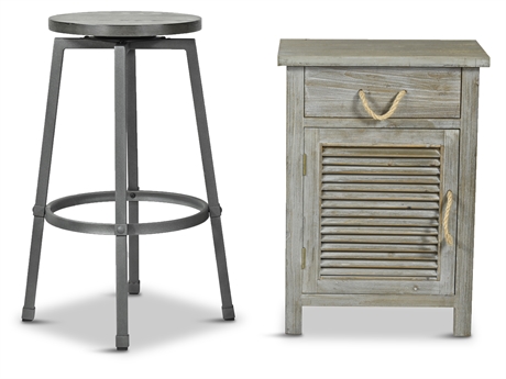 Iron & Wood Stool with Side Table