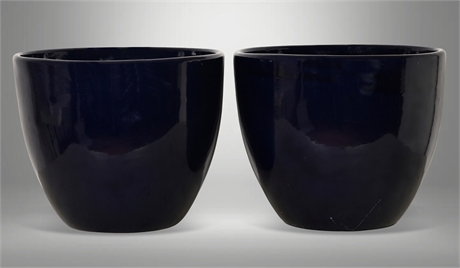 Pair 15" Liberty Bell Deep Blue Glazed Planters – Made in Mexico