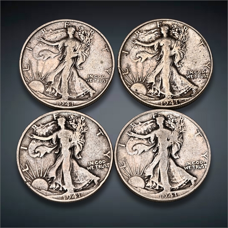 1941 (4) Walking Liberty Silver Half Dollars