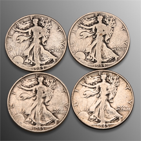 (4) 1944 & 1945 Walking Liberty Half Silver Dollars