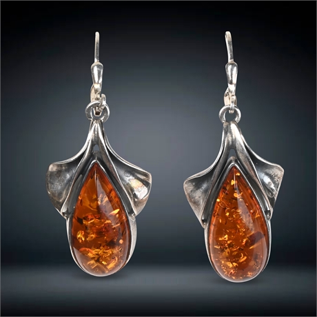 Baltic Amber & Sterling Silver Lily Earrings