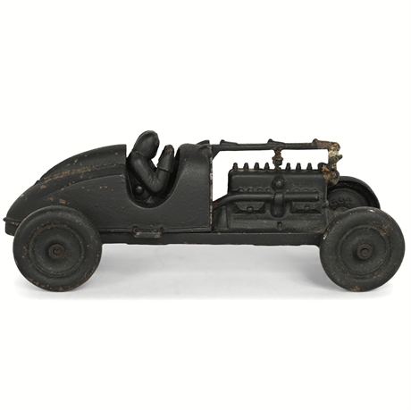 Antique Hubley Attribute Cast Iron Race Car w/ Driver, Marked 1594