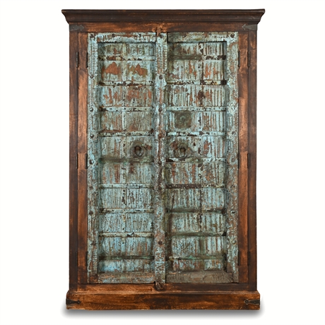 Santa Fe-Inspired Solid Wood Cabinet with Salvaged Doors & Iron Accents