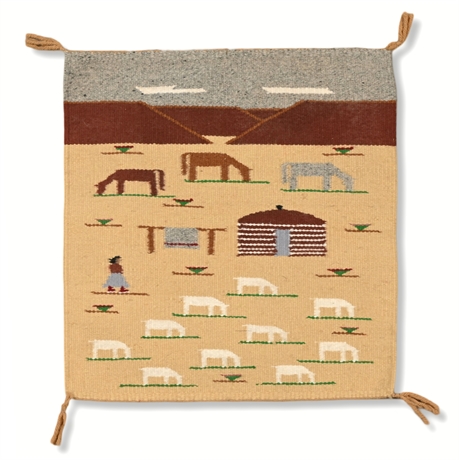 Vintage Navajo Pictorial Weaving - Pastoral Scene