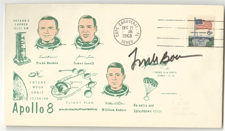 Frank Borman Signed Apollo 8 Lunar Voyage Cachet Cover, Dec 21 1968