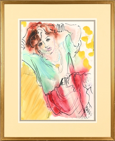Edward Piper Watercolour & Ink Female Figure, Signed & Dated IV 86