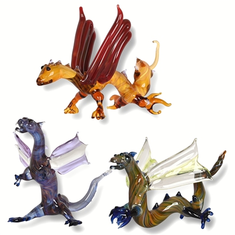 Vintage Hand Blown Glass Dragon Sculptures