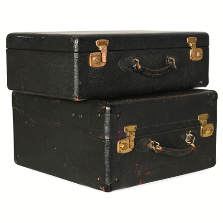 Antique Leather Clad Suitcases – Silk Lined, Vintage Travel Cases