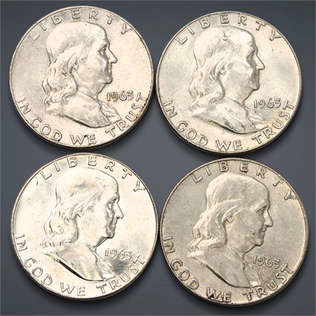 1963 (4) Franklin Silver Half Dollars