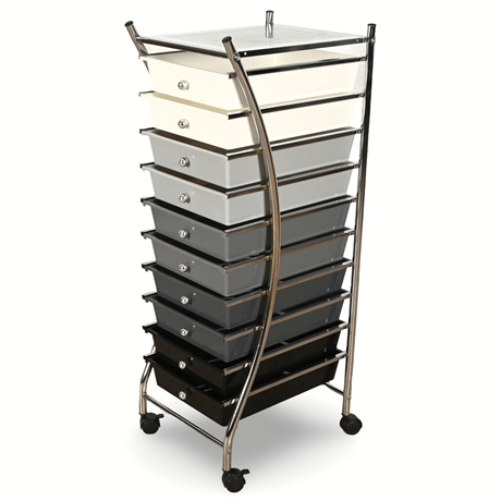 X-Frame Rolling Storage Cart with 10 Drawers, Locking Casters