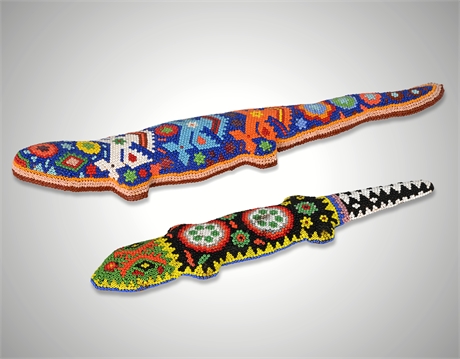 Pair of Huichol Beaded Lizards – Handcrafted Wood & Glass Beads