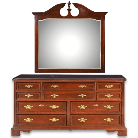 Basset Chippendale Style Cherry Lowboy Dresser with Mirror